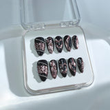 P3 Handmade Press on Nails Black Rose Gold Love Line Chain Ball Almond luxury Medium False Nails