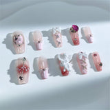 A42 Handmade Press on Nails Pink French Love Gem Angel Bow Diamond Pearl Coffin luxury Medium False Nails