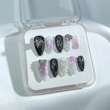 P43 Handmade Press on Nails Pink gradient metal lines, heart-shaped diamond butterfly Almond luxury Medium False Nails