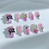 A43 Handmade Press on Nails Pink French Cross Eye Letter Gemstone Coffin luxury Medium False Nails