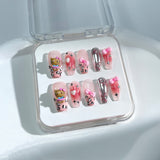 P47 Handmade Press on Nails Pink French Gradient HK Bow Love Star Coffin luxury Medium False Nails