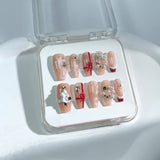 C4 CHRISTMAS NAILS Handmade Press on Nails Brown French Snowflake Christmas Tree Red Bow Coffin luxury Medium False Nails