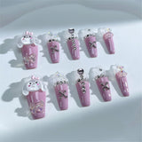 A05 Handmade Press on Nails Pink Puppy Bow Heart Flower Diamond Coffin Ballerina luxury Long False Nails