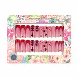 HS6 Machine Press on Nails 24Pcs Red French Spider Man Spider Web Love Gem Coffin Ballerina Lovely False Nails