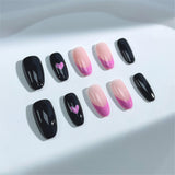 A62 Handmade Press on Nails Black Pink French Love Oval luxury Medium False Nails