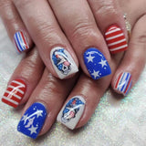 S65 Machine Press on Nails 24Pcs Blue red striped stars Square Squoval Short False Nails