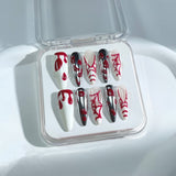 H6 HALLOWEEN NAILS Handmade Press on Nails White French Red Blood Spider Web Coffin Ballerina luxury Long False Nails