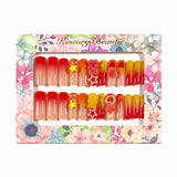 HS7 HS6 Machine Press on Nails 24Pcs Orange Gradient Star Little Bear Love Gem Coffin Ballerina Lovely False Nails