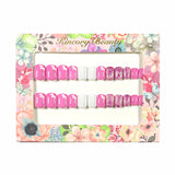 S70 Machine Press on Nails 24Pcs Pink white flowers sparkle pink Square Squoval Short False Nails