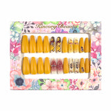 HS8 Machine Press on Nails 24Pcs Orange Bear Butterfly Sparkling Pink Coffin Ballerina Lovely False Nails