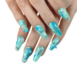 P9 Handmade Press on Nails Blue Gradient Star Bubble Ball Diamond Pearl Coffin luxury Medium False Nails