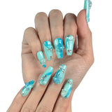 P9 Handmade Press on Nails Blue Gradient Star Bubble Ball Diamond Pearl Coffin luxury Medium False Nails