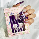 KL2 Machine Press on Nails 24Pcs Purple French HK Cat Love Butterfly Flower Ruby Coffin Ballerina Long False Nails