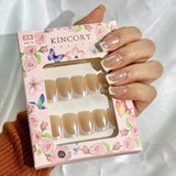 KM1 Machine Press on Nails 24Pcs Classic White French Square Medium False Nails