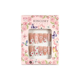 KM3 Machine Press on Nails 24Pcs White French Pink Checkered Heart Pearl Strawberry Almond Medium False Nails