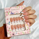 KM5 Machine Press on Nails 24Pcs Classic Pink French Pearl Almond Medium False Nails