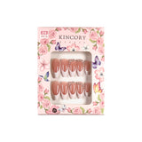 KM5 Machine Press on Nails 24Pcs Classic Pink French Pearl Almond Medium False Nails