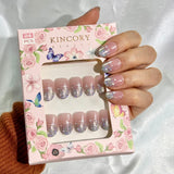 KS3 Machine Press on Nails 24Pcs Pink Star Sparkling Pink Round Short False Nails