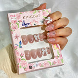KS5 Machine Press on Nails 24Pcs Pink Bow Heart Diamond Round Short False Nails