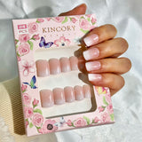 KS6 Machine Press on Nails 24Pcs Pink white gradientSquare Squoval Short False Nails