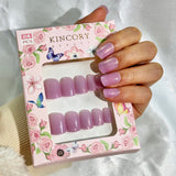 KS7 Machine Press on Nails 24Pcs Pure purple glitter powder Square Squoval Short False Nails