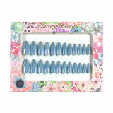 M105 Machine Press on Nails 24Pcs Pure blue glitter powder Almond Medium False Nails