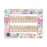 L108 Machine Press on Nails 24Pcs White French Diamond Coffin Ballerina Long False Nails