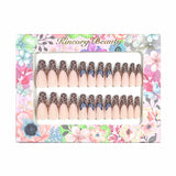 L11 Machine Press on Nails 24Pcs Brown leopard print French blue butterfly Coffin Ballerina Long False Nails