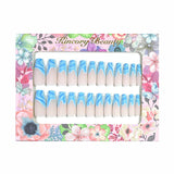 L110 Machine Press on Nails 24Pcs Blue French Line Coffin Ballerina Long False Nails