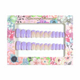 M111 Machine Press on Nails 24Pcs Purple French Oval Medium False Nails