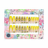 L113 Machine Press on Nails 24Pcs Yellow French Butterfly Coffin Ballerina Long False Nails