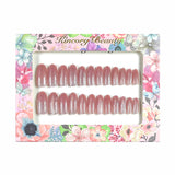 M119 Machine Press on Nails 24Pcs Pink Cat Eye Oval Medium False Nails