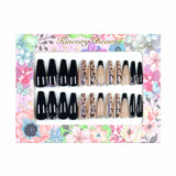 L119 Machine Press on Nails 24Pcs Black diamond leopard print Coffin Ballerina Long False Nails