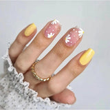 S11 Machine Press on Nails 24Pcs Pure yellow white flowers Square Squoval Short False Nails