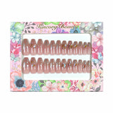 L15 Machine Press on Nails 24Pcs Pink colored diamond Coffin Ballerina Long False Nails