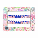 S18 Machine Press on Nails 24Pcs Blue pink French white lines Square Squoval Short False Nails