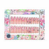 L19 Machine Press on Nails 24Pcs Pink Star French Coffin Ballerina Long False Nails