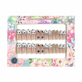 M20 Machine Press on Nails 24Pcs White cow striped heart bow glitter powder Coffin Medium False Nails