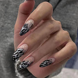 L25 Machine Press on Nails 24Pcs Black graffiti Stiletto Long False Nails