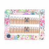 L26 Machine Press on Nails 24Pcs White French Butterfly Coffin Ballerina Long False Nails