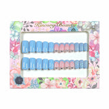 S28 Machine Press on Nails 24Pcs Pure blue pink French diamond Square Squoval Short False Nails