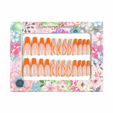 L32 Machine Press on Nails 24Pcs Orange French Line Coffin Ballerina Long False Nails