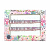 S32 Machine Press on Nails 24Pcs Purple gradient glittering pink flower pearl Square Squoval Short False Nails