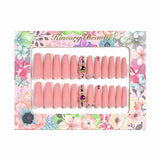 L35 Machine Press on Nails 24Pcs Pink Love Gem Pearl Coffin Ballerina Long False Nails