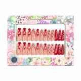 L46 Machine Press on Nails 24Pcs Red Love Line Coffin Ballerina Long False Nails