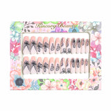 L47 Machine Press on Nails 24Pcs Pink French Butterfly Coffin Ballerina Long False Nails