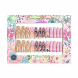 L48 Machine Press on Nails 24Pcs Pink French Orange Butterfly Diamond Coffin Ballerina Long False Nails