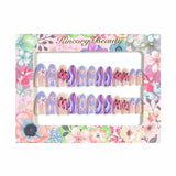 M48 Machine Press on Nails 24Pcs Colorful Butterfly Flower Grid Almond Medium False Nails