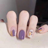 S49 Machine Press on Nails 24Pcs purple graffiti colorful Square Squoval Short False Nails