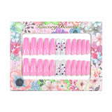 L5 Machine Press on Nails 24Pcs Pink transparent butterfly Coffin Ballerina Long False Nails